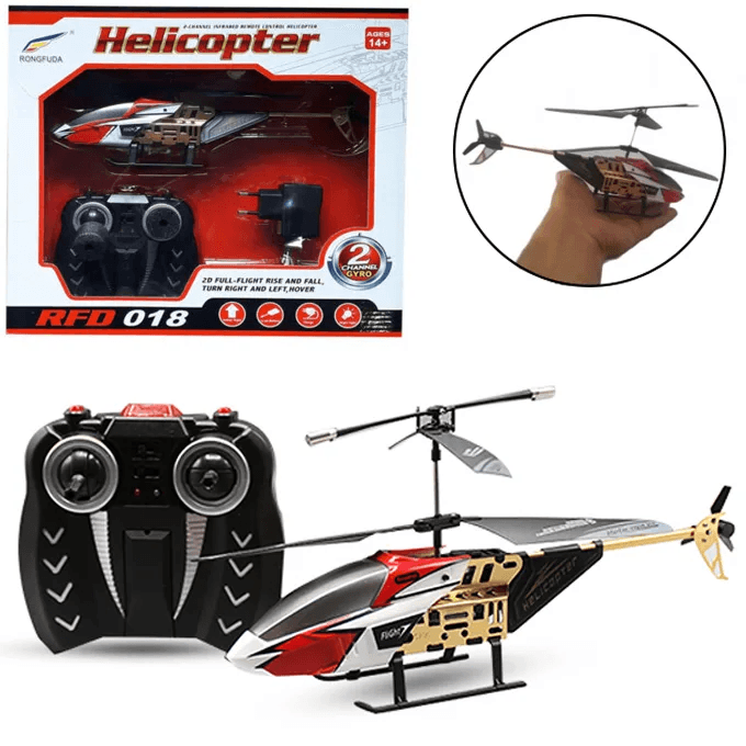 Remote Control Helicopter RFD-018 – 2-Channel Rechargeable Toy for Kids, Multi-Color - Image 1