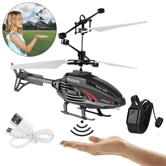 RC Flying Helicopter – Watch Style Remote with Motion Sensor, 2-in-1 Rechargeable - Image 1